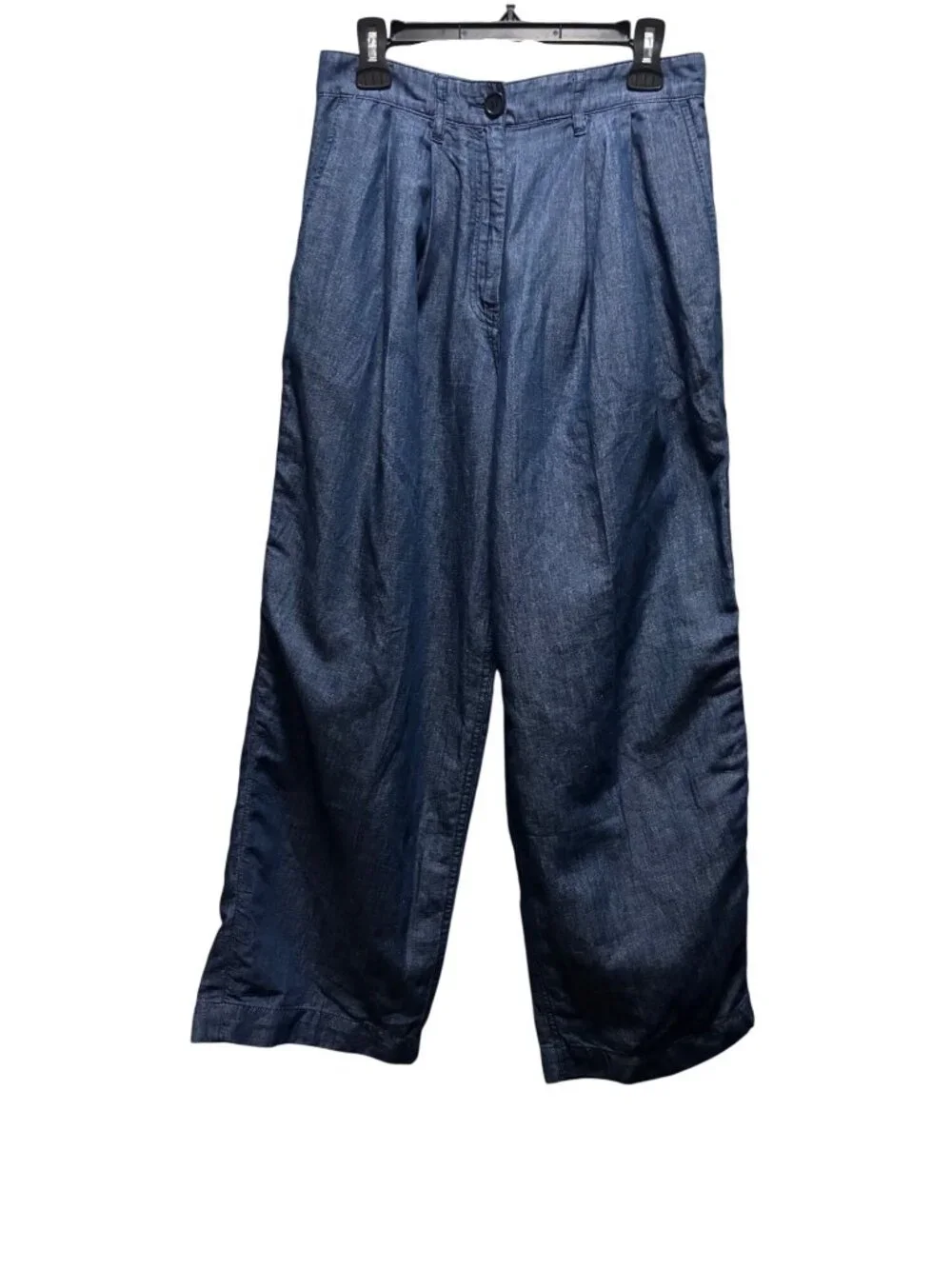 COS Linen Blend Wide Leg Pants Size 6 High-Waist Pleated Front Relaxed Fit Blue
